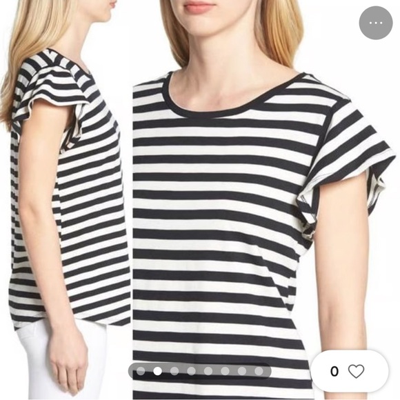 Bobeau Flutter Sleeve Striped Black & White Tee Soft T-Shirt Large - Picture 2 of 8
